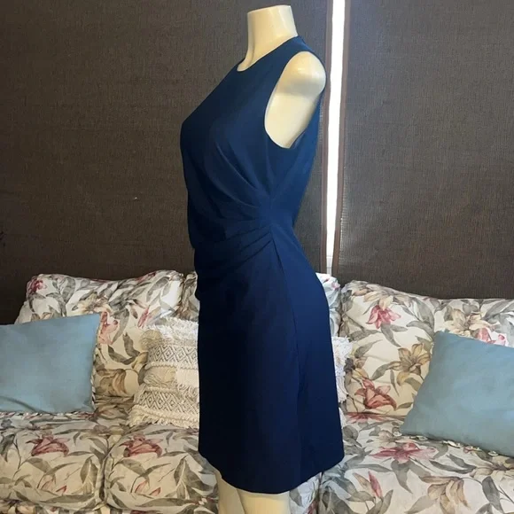 NWT Theory Sleeveless Front Ruching Sheath Dress, Sea Blue - Picture 10 of 15